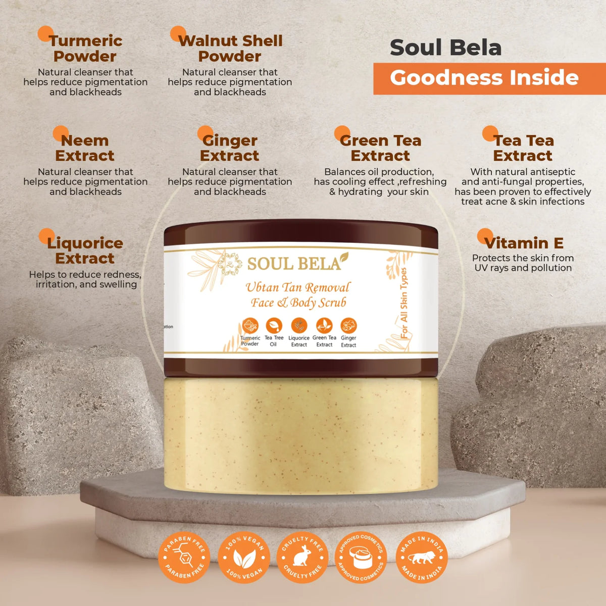 Soul Bela Ubtan Tan Removal Face & Body Scrub & AHA BHA PHA & Beetroot Face Cream
