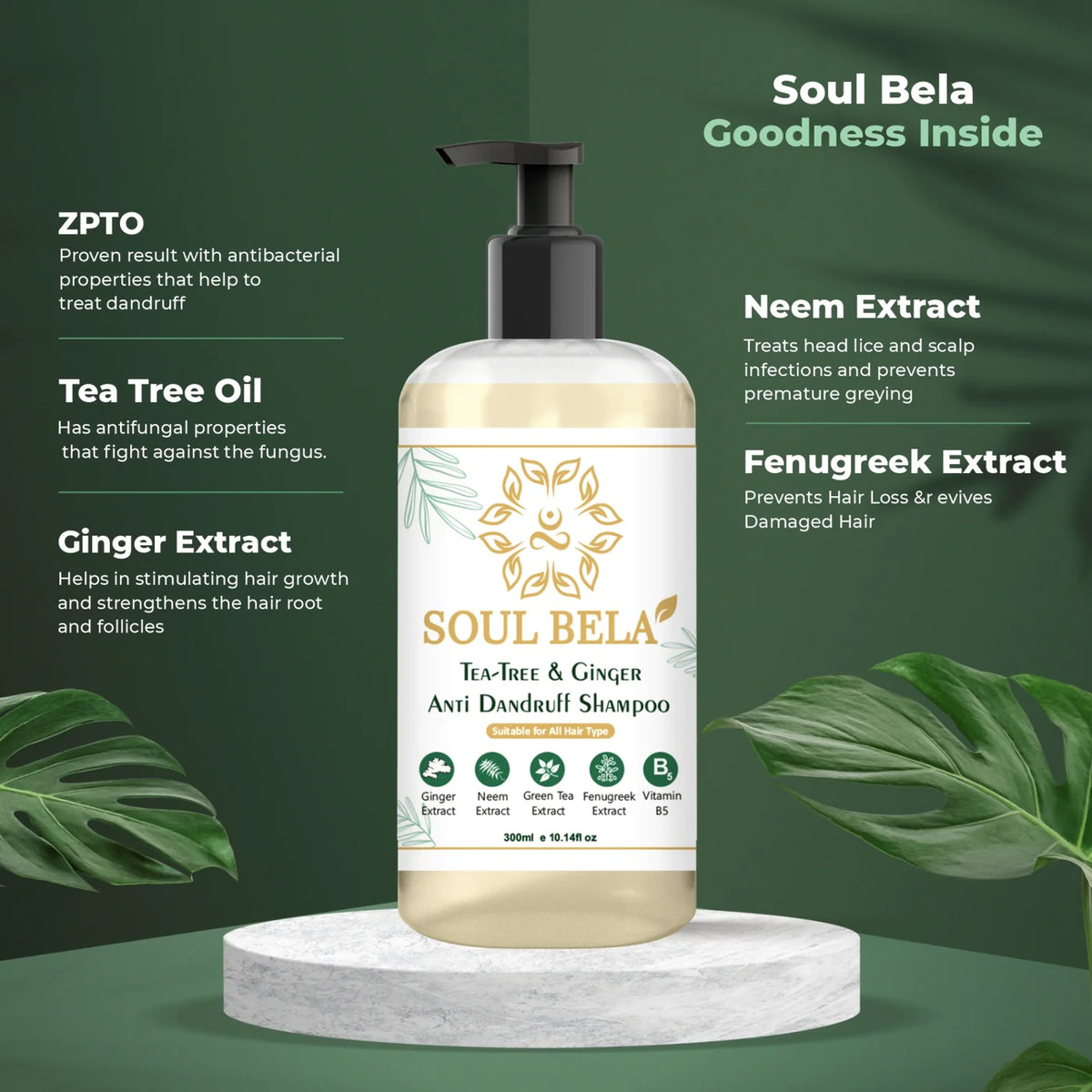 Soul Bela Tea Tree, Ginger Anti-dandruff Shampoo & Intense Repair Conditioner