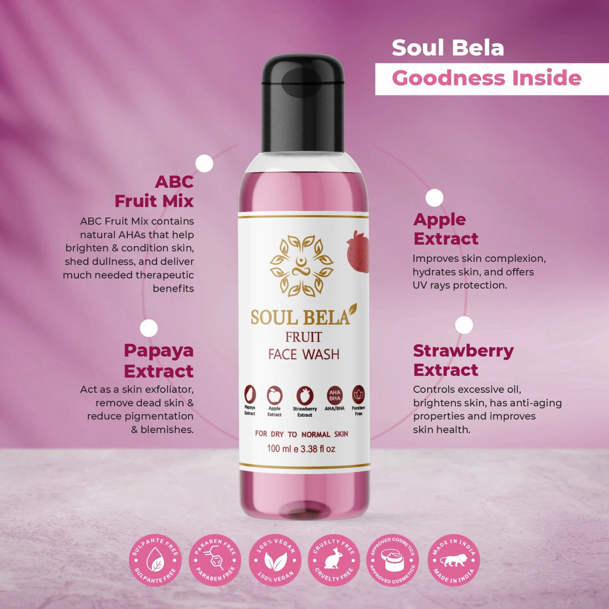 Soul Bela Best Fruit Face Wash & AHA BHA PHA & Beetroot Face Cream
