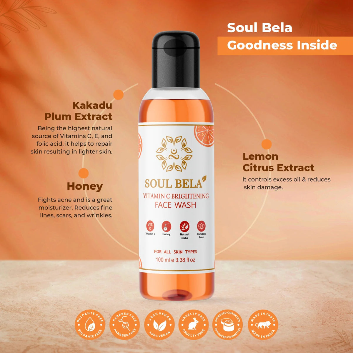 Soul Bela Brightening Vitamin C Face Wash & Vitamin-C & Hyaluronic Acid Face Cream