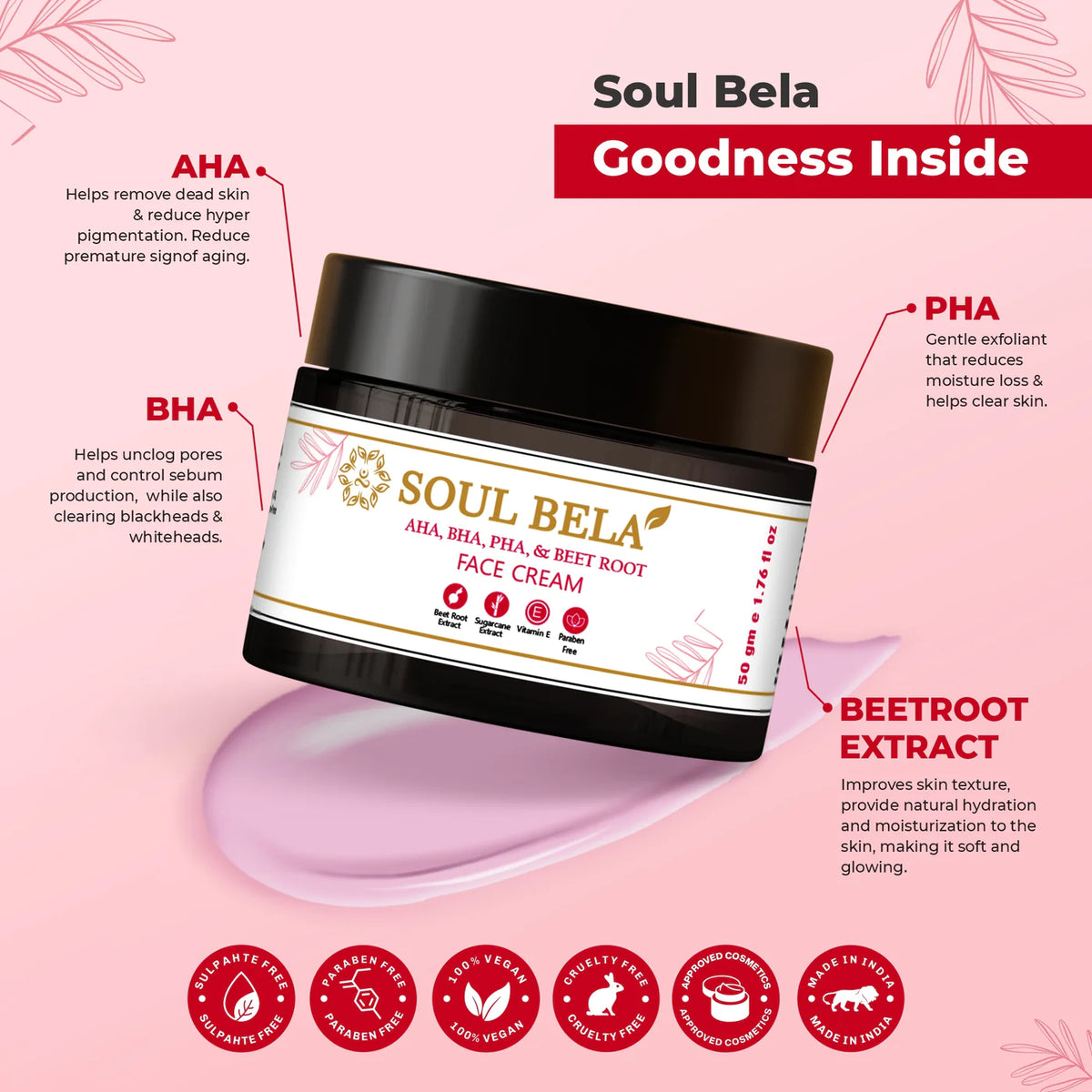 Soul Bela Ubtan Tan Removal Face & Body Scrub & AHA BHA PHA & Beetroot Face Cream