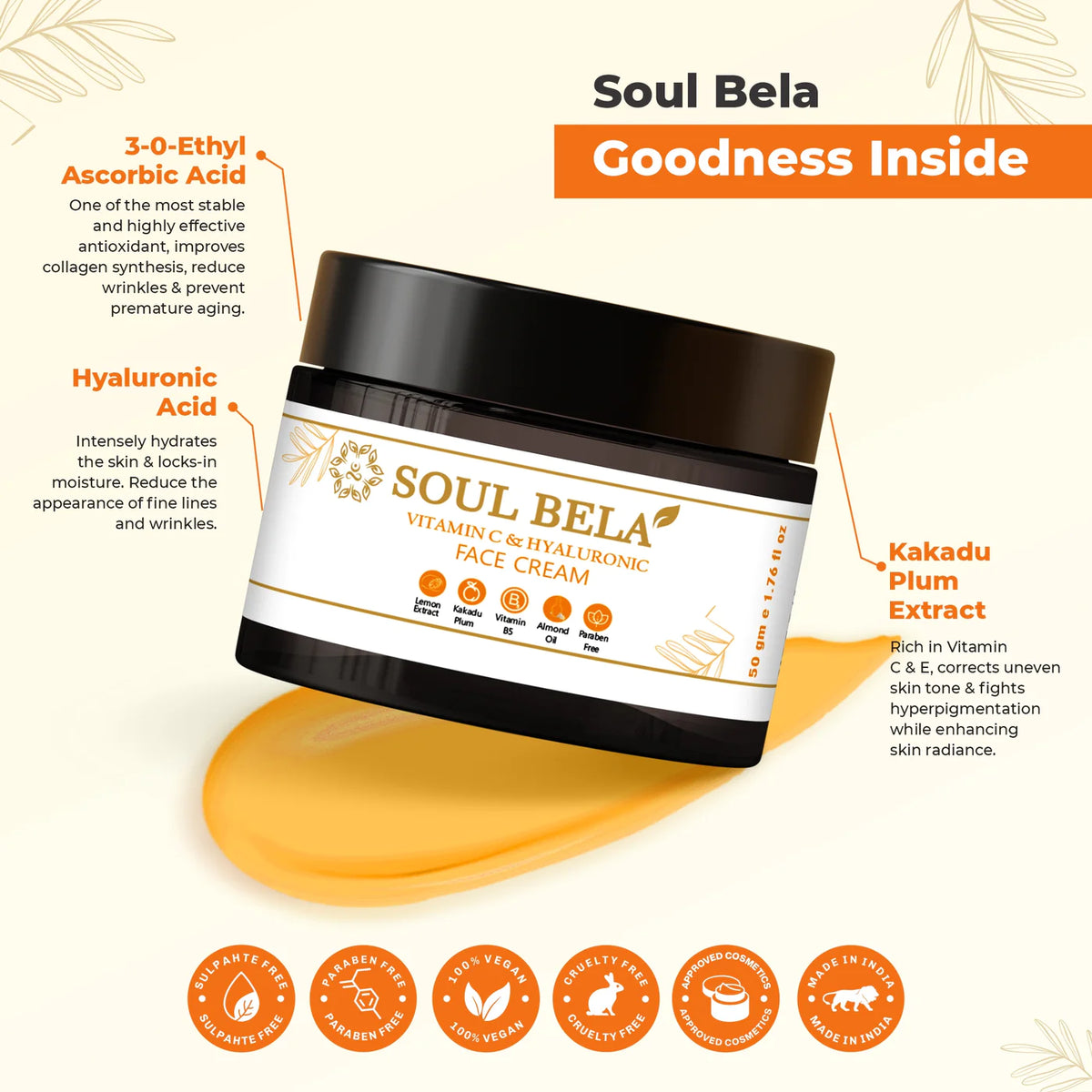 Soul Bela Brightening Vitamin C Face Wash & Vitamin-C & Hyaluronic Acid Face Cream
