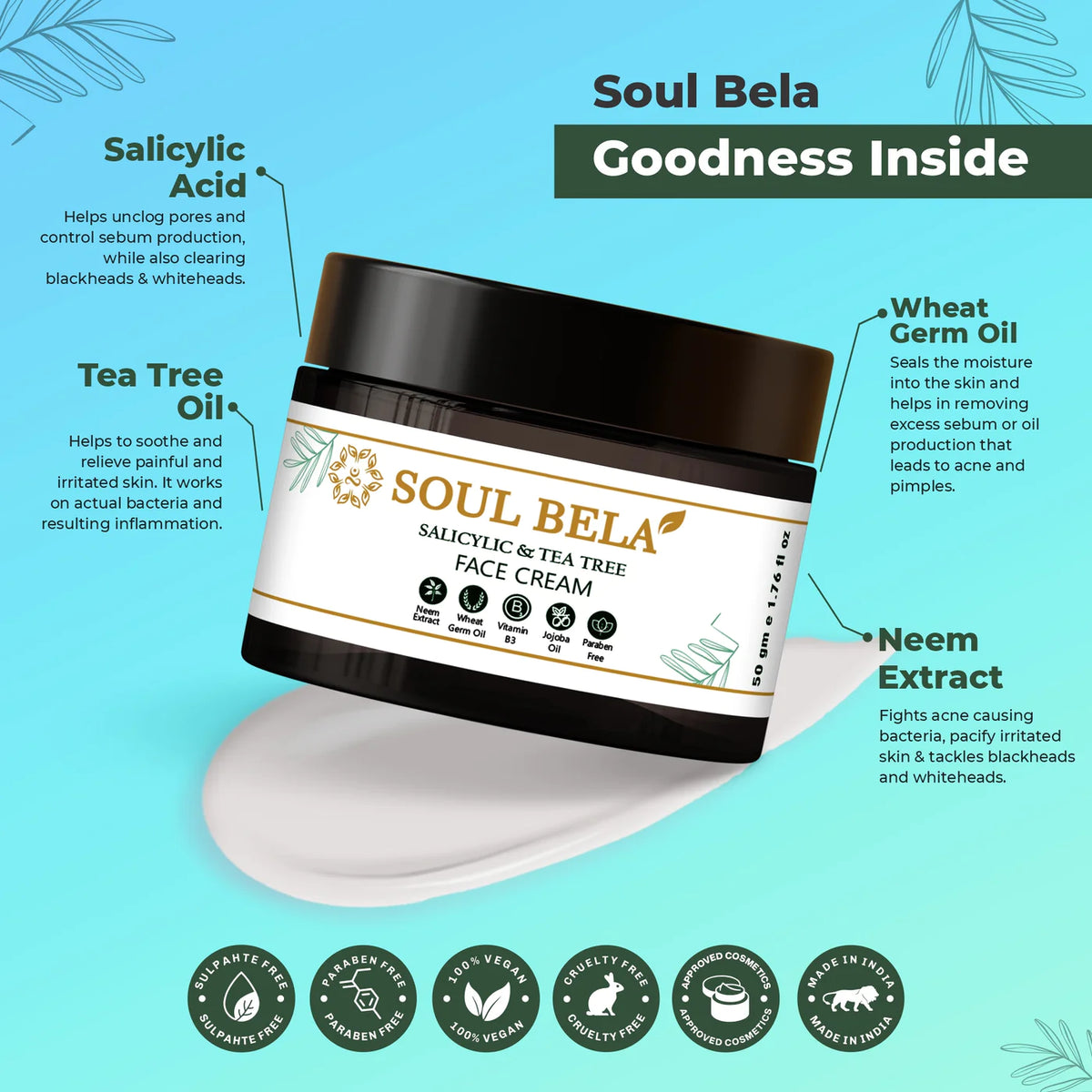 Soul Bela Coco Caffeine Face & Body Scrub & Salicylic & Tea Tree Face Cream