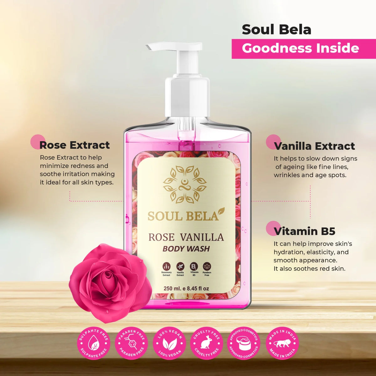 Soul Bela Rose Vanilla Body Wash & Intense Moist Body Lotion